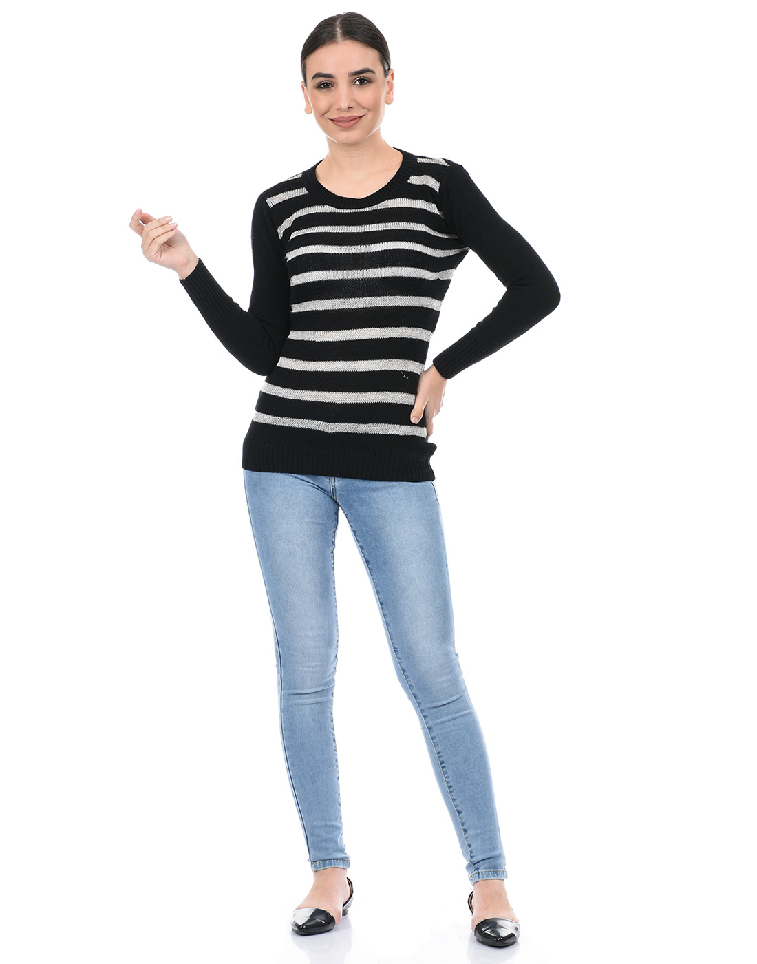 Species Women Black Striped Sweater
